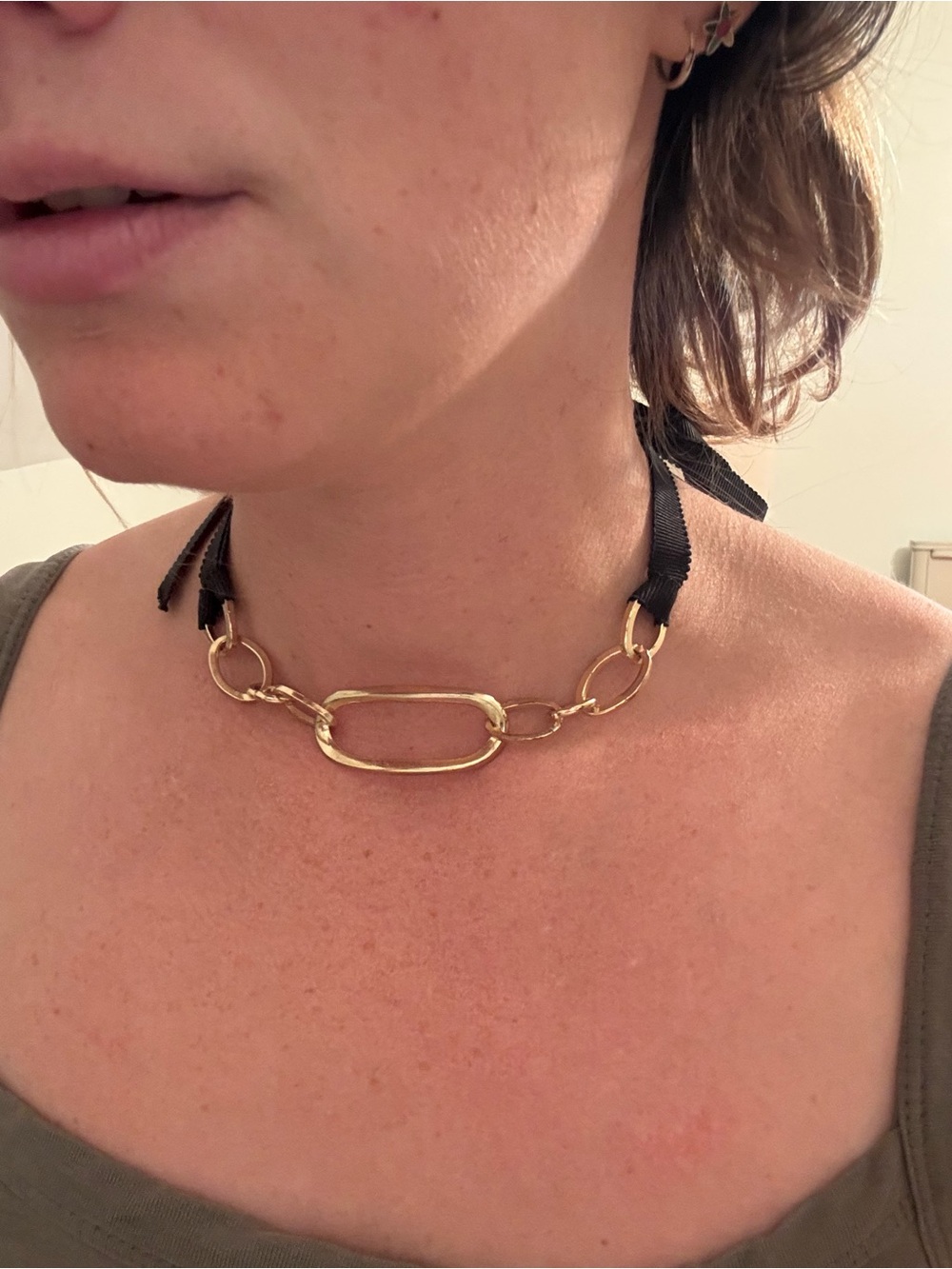 Express Gold-Tone Link Choker with Black Ribbon